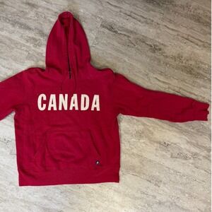 Roots Canada Hoodie Red Pullover Sweatshirt Mens Small CANADA Applique Logo